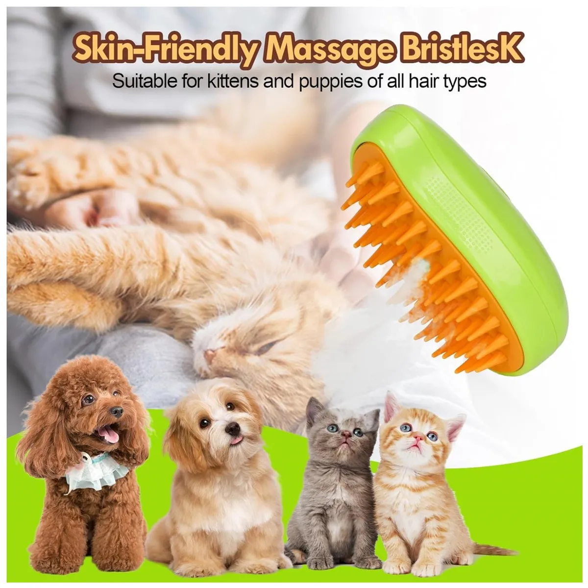 KUANGYE - Cepillo De Vapor Para Gatos 3 En 1, Autolimpiante Verde