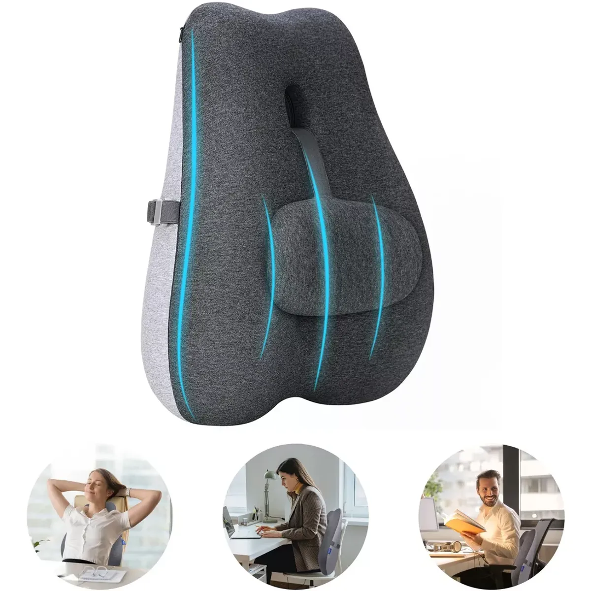 EVERSO - Cojin Soporte Espalda Corrector Lumbar Silla Auto Oficina