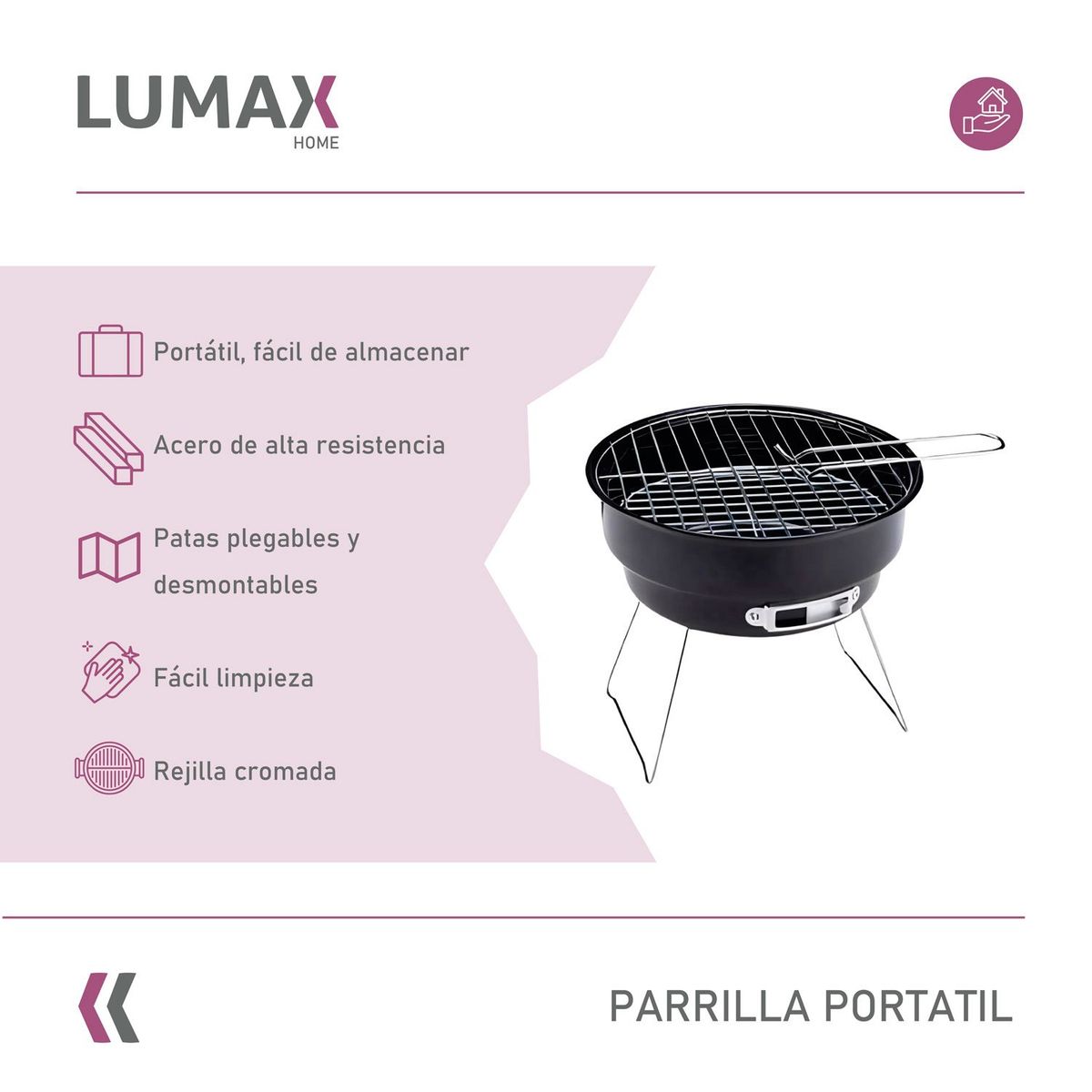 LUMAX - Parrilla Portatil De Carbon Parrillera