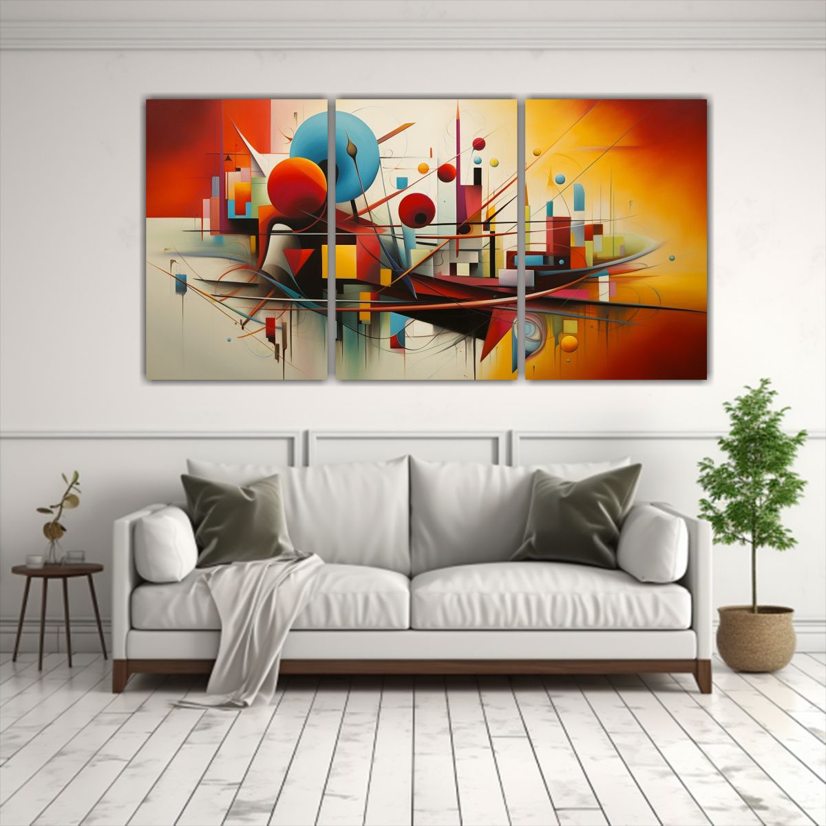 GENERICO - Cuadros Abstractos Decorativos: Tres Lienzos De Obra Maestra 240x120cm