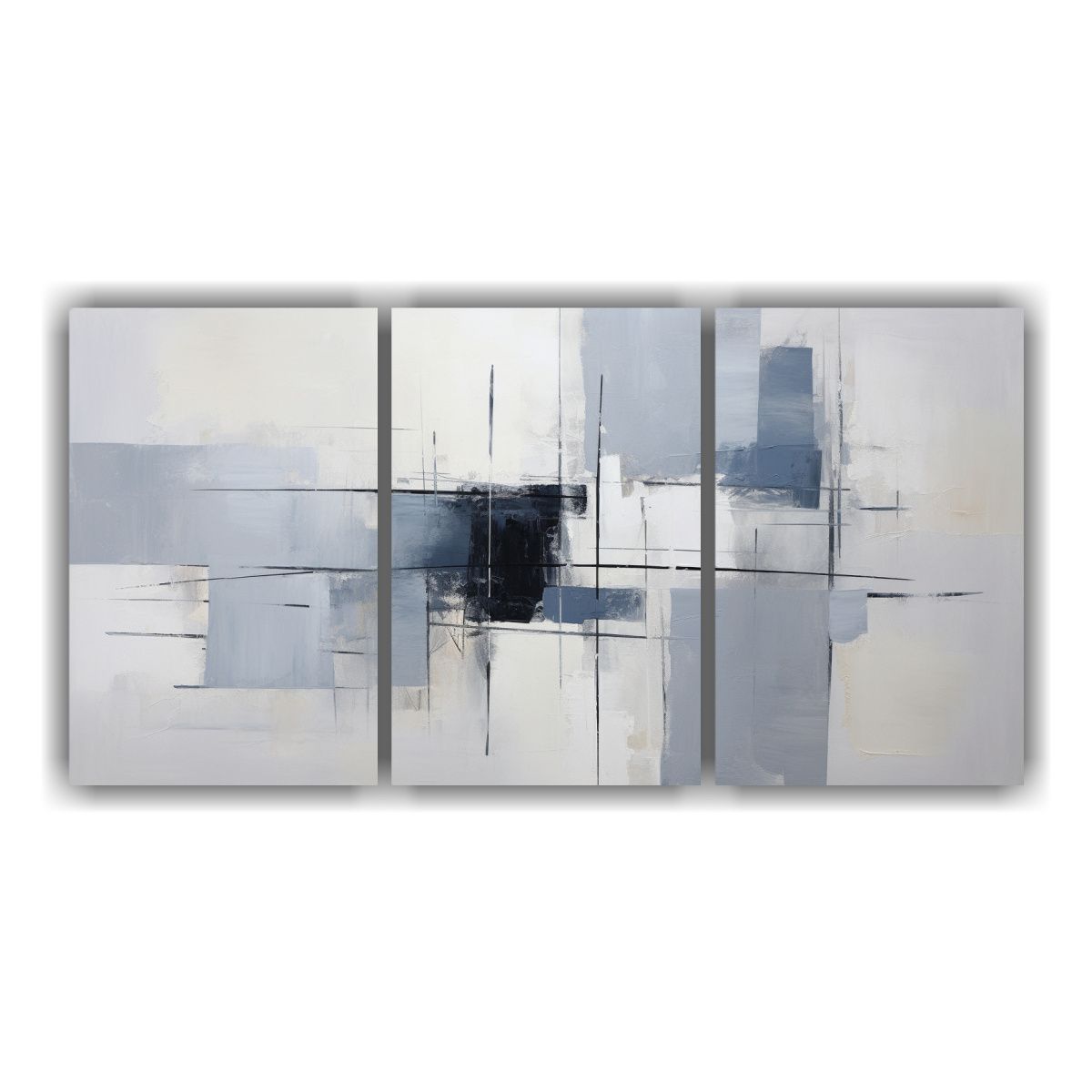 GENERICO - Cuadro Abstracto Gris Con Finas Líneas, Estilo Visual, Set  240x120cm