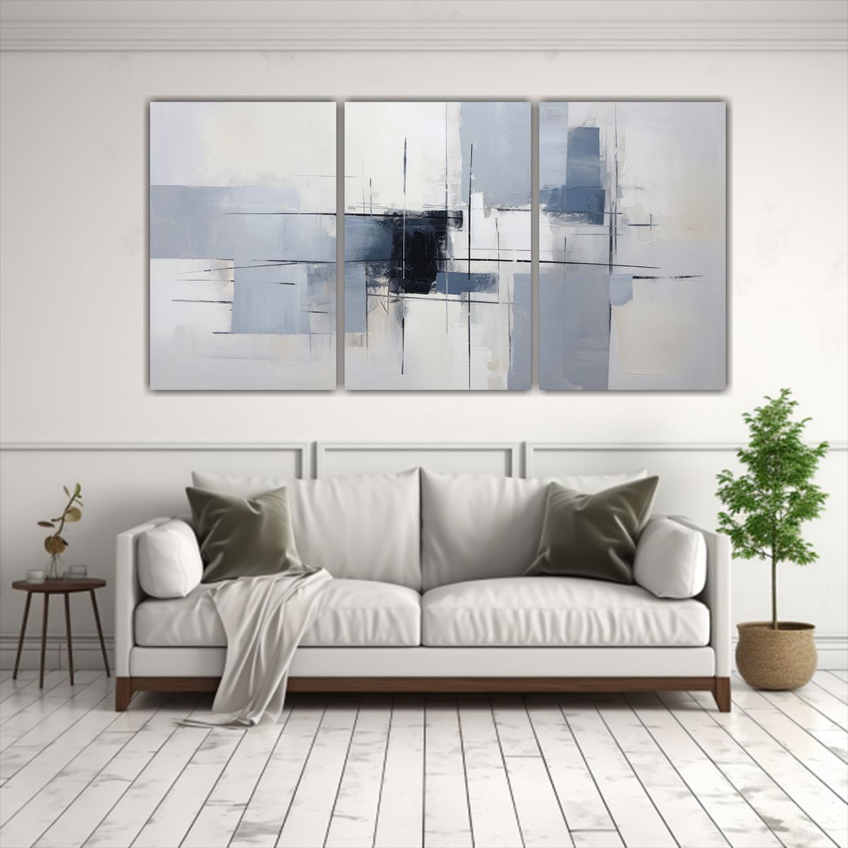 GENERICO - Cuadro Abstracto Gris Con Finas Líneas, Estilo Visual, Set  240x120cm