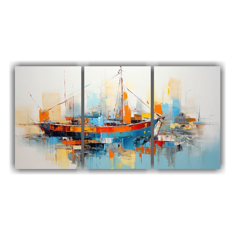 GENERICO - Cuadros Abstractos Colores Vibrantes Barcos En Composición 240x120cm