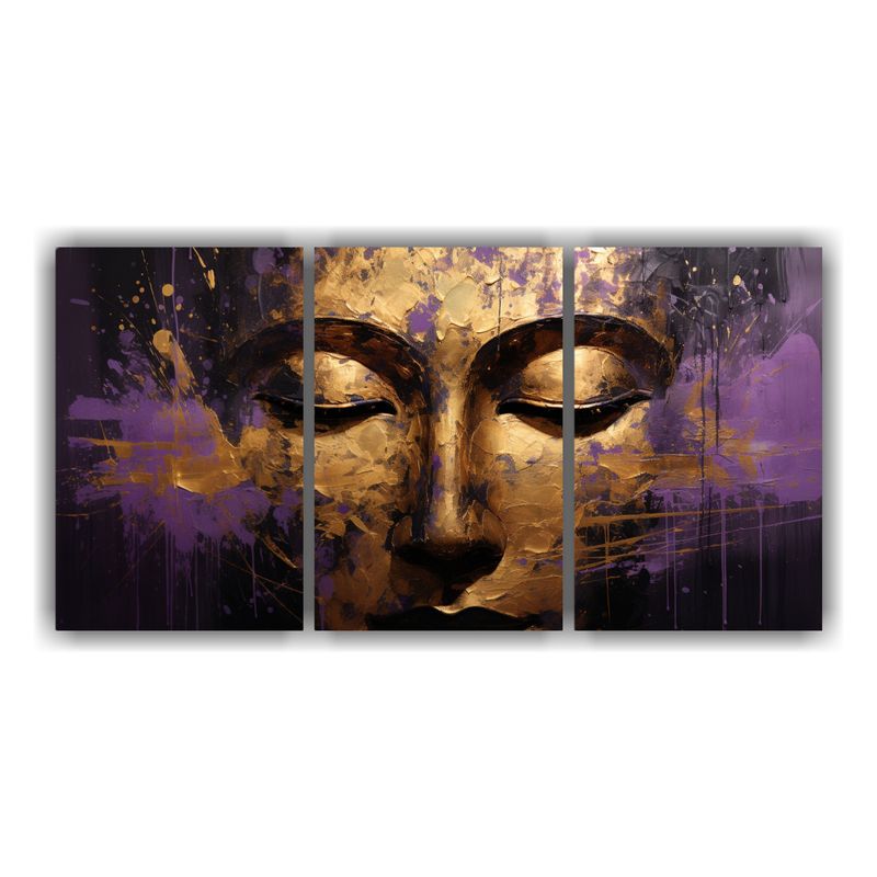 GENERICO - Pinturas Tres Lienzos Vanguardia Buda En Oro Y Púrpura Abst 150x75cm