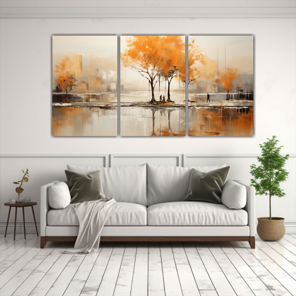 GENERICO - Cuadros Hermoso Modernidad De árboles En Plata Y Blanco 240x120cm