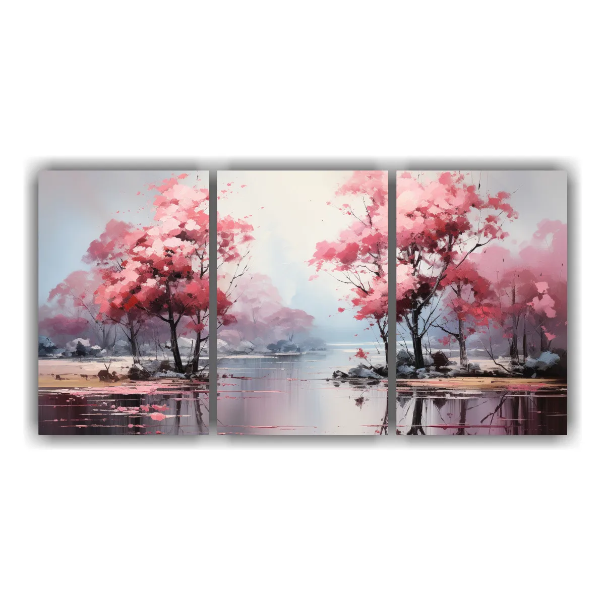 GENERICO - Pintura Abstracta Floral De árboles En Plata Y Blanco, Set  240x120cm