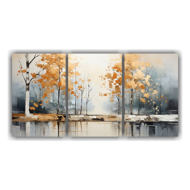 GENERICO - Pintura Abstracta De árboles En Plata Y Oro, Set 3 Lienzos  240x120cm