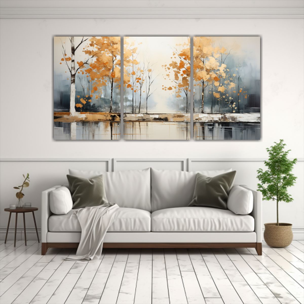 GENERICO - Pintura Abstracta De árboles En Plata Y Oro, Set 3 Lienzos  240x120cm