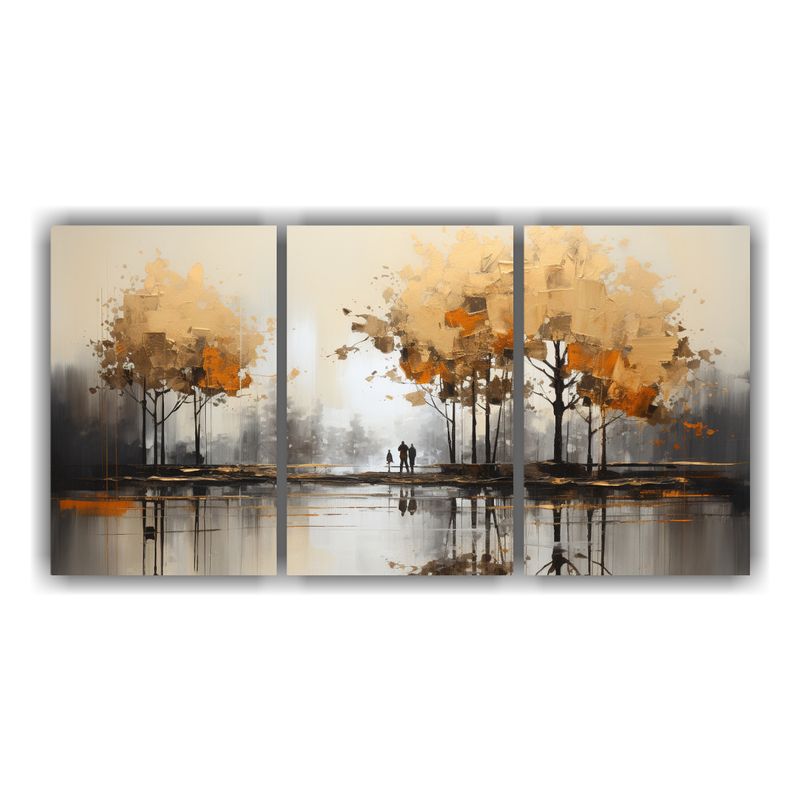 GENERICO - Pintura Abstracta De árboles En Plata Y Oro Con Expresión  240x120cm