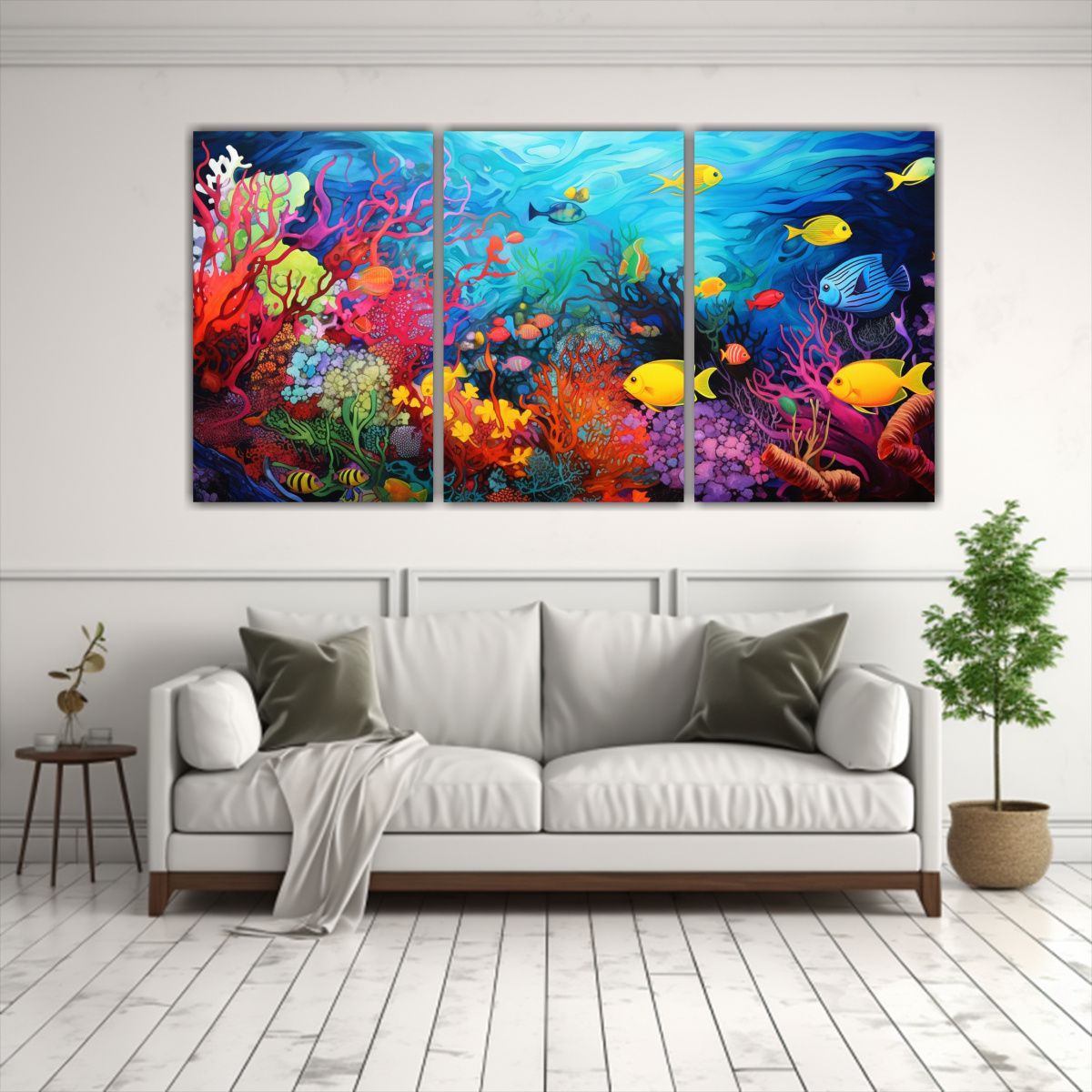 GENERICO - Cuadro Abstracto De Un Mundo Submarino Vibrante. 240x120cm