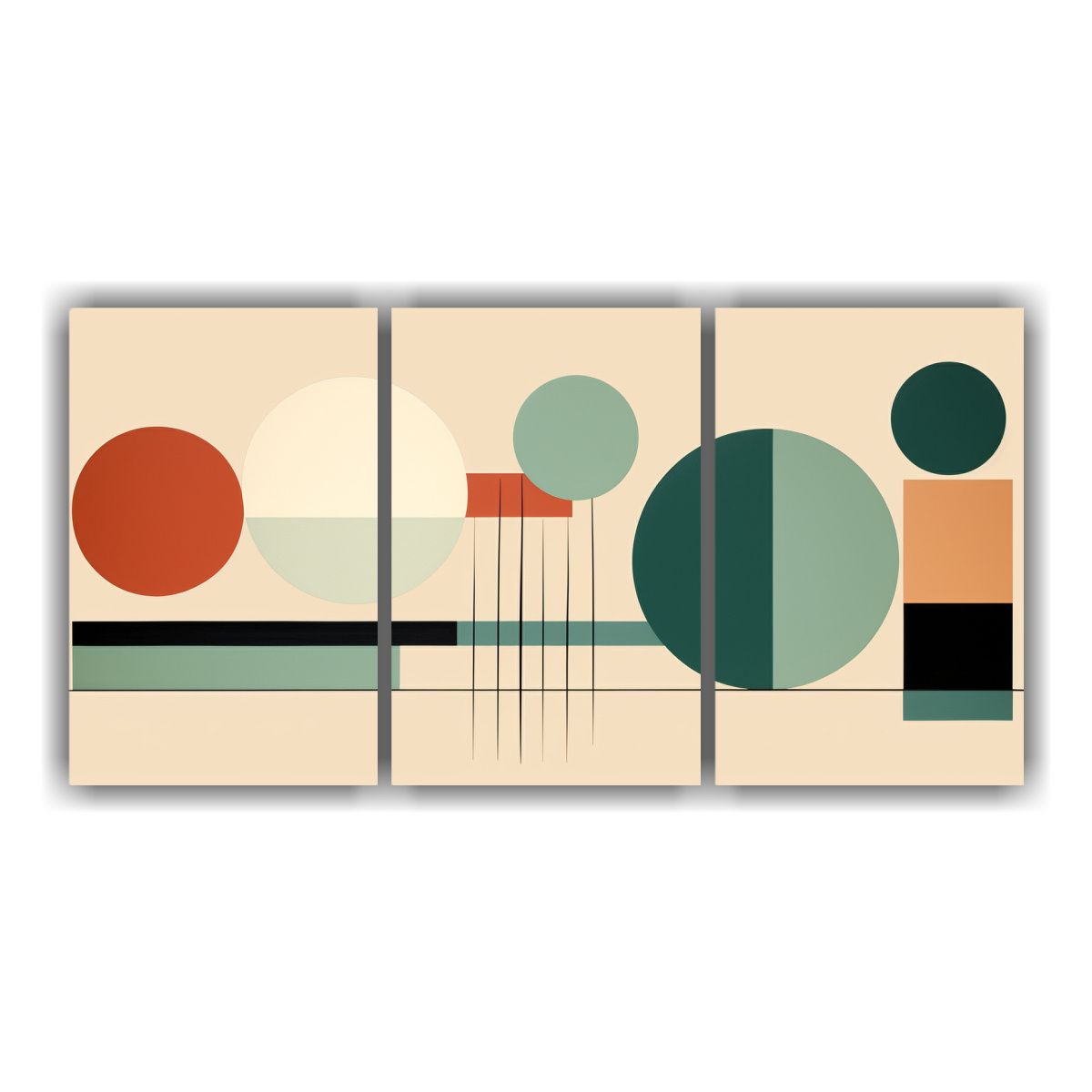 GENERICO - Obra Abstracta Moderna: Tríptico Simétrico Contemporáneo  240x120cm