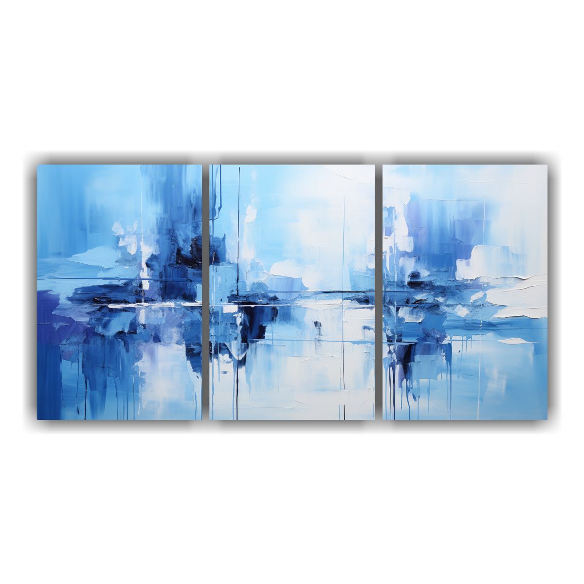 GENERICO - Tres Cuadros Fotografía Abstracta Azul Con Luces Y Líneas  240x120cm