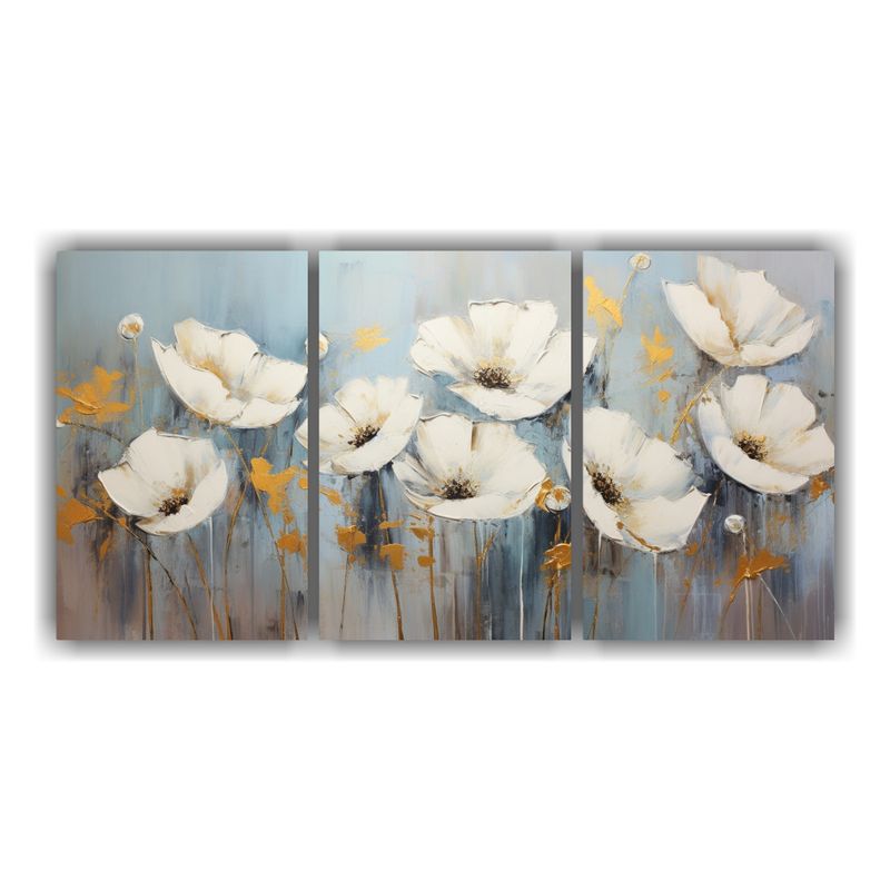 GENERICO - Conjunto 3 Cuadros Vintage Enigmático Amapolas Blancas Esti 240x120cm