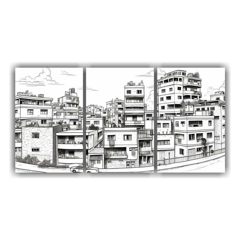 GENERICO - Set 3 Artes De Pared Decorativo Urbano Dibujo De Tinta De Un 240x120cm