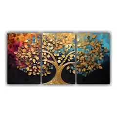 GENERICO - Cuadro Abstracto De árbol Vibrante En Colores Y Dorado 240x120cm