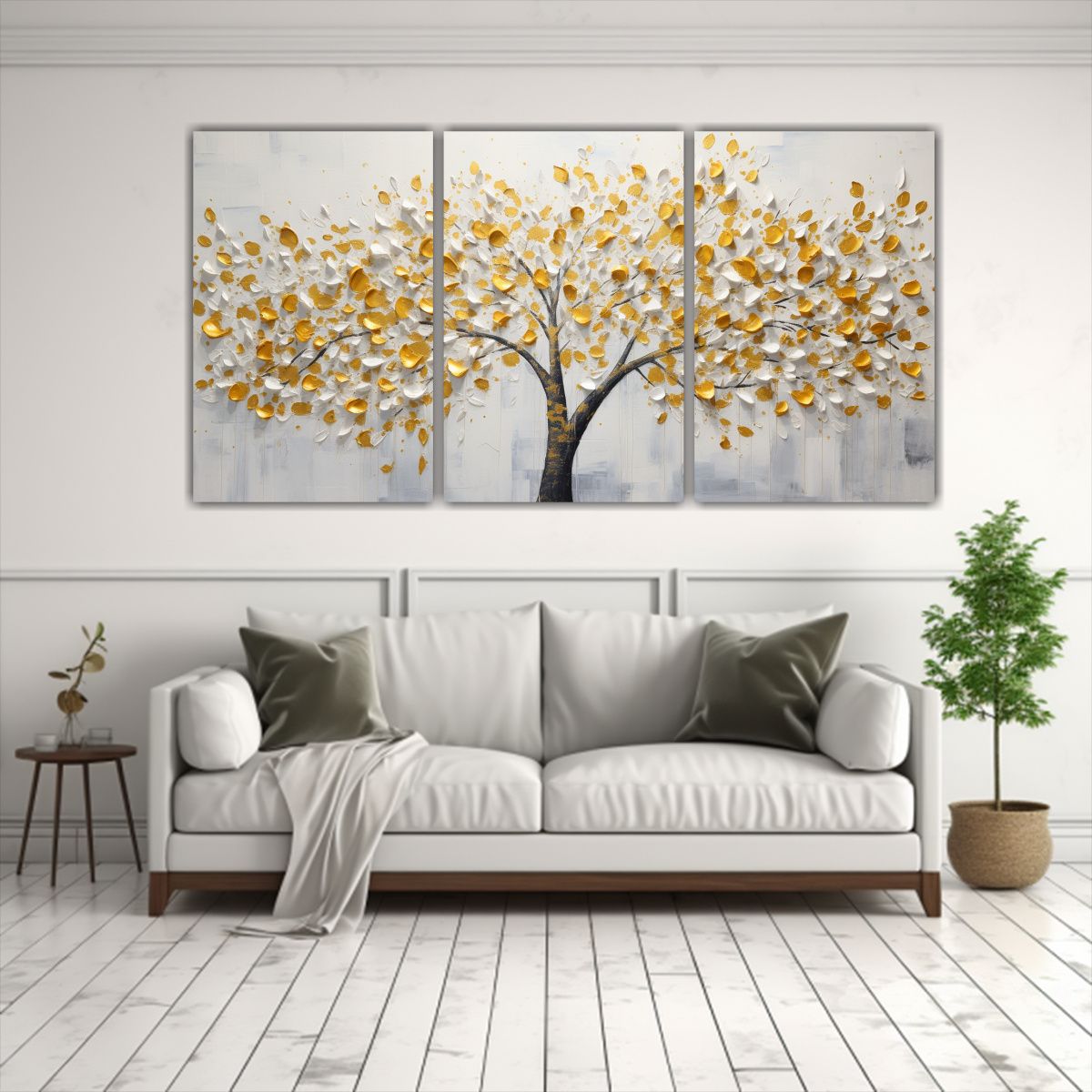 GENERICO - Pintura Decorativa De Árbol En Blanco Y Amarillo 240x120cm