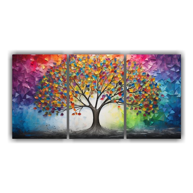 GENERICO - Cuadros De Inspiración Arcoíris Y Plata Con Árbol Simétr 240x120cm