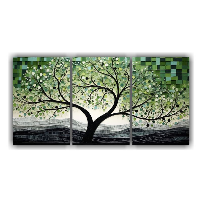 GENERICO - Conjunto 3 Artes Decorativo Impacto Visual árbol Verde Y Pl 240x120cm