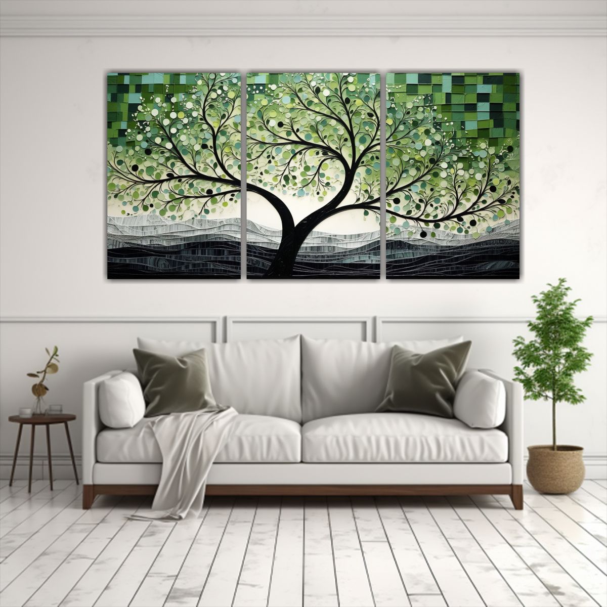 GENERICO - Conjunto 3 Artes Decorativo Impacto Visual árbol Verde Y Pl 240x120cm