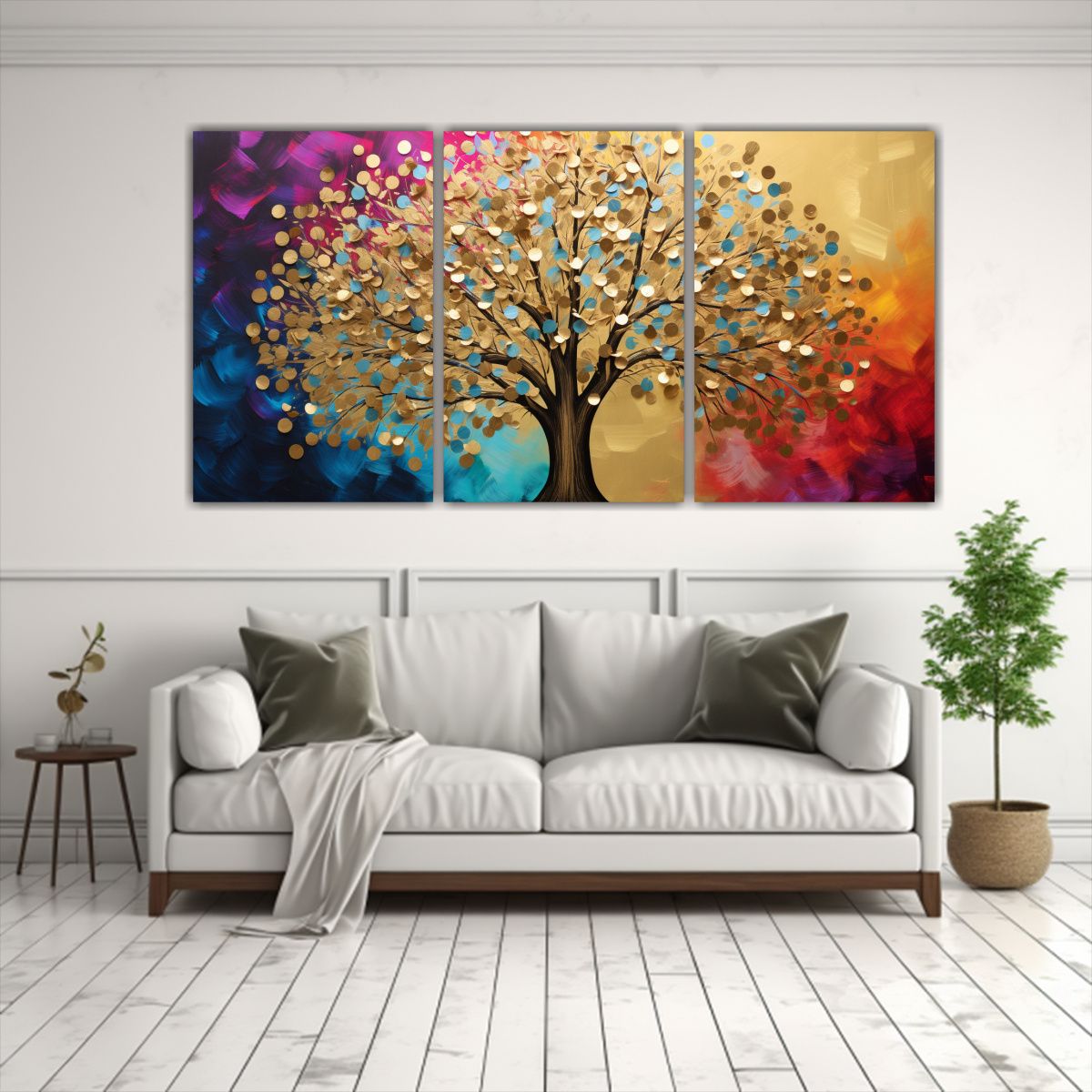 GENERICO - Pintura Decorativa Dormitorio Impresa En Oro Y Arcoíris De  240x120cm