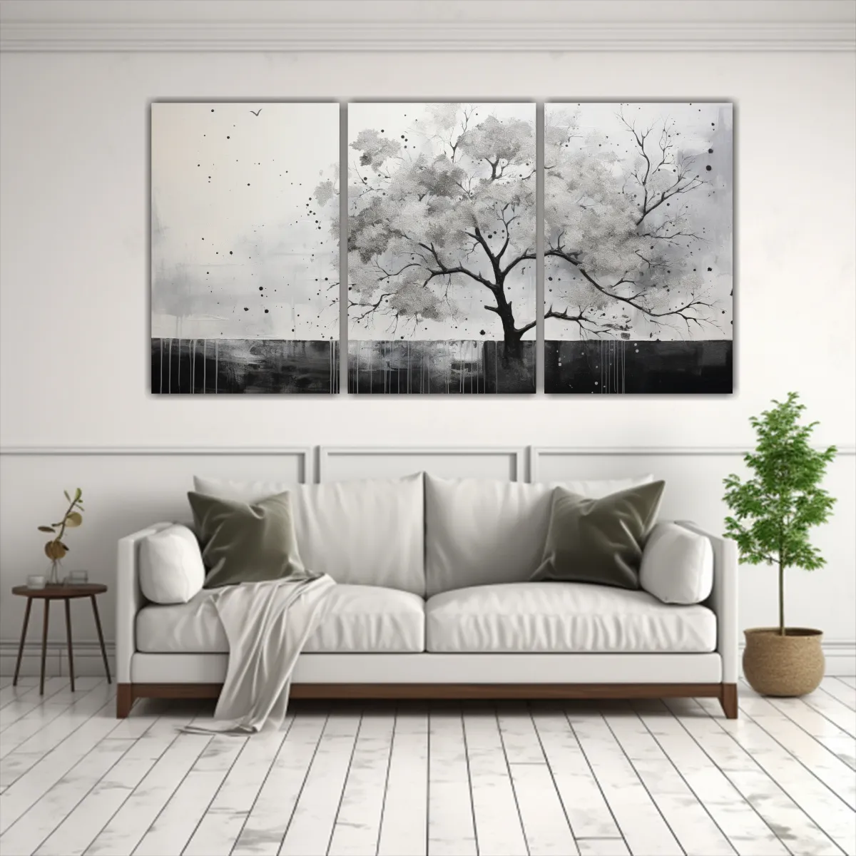 GENERICO - Set 3 Lienzos En Hermoso Estilo De Árbol En Negro Y Plata P 240x120cm