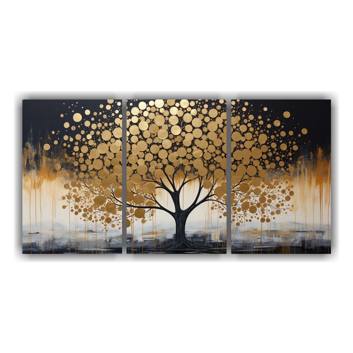 GENERICO - Cuadros Estéticos De árbol Negro Y Dorado En Estilo Dibujo 240x120cm