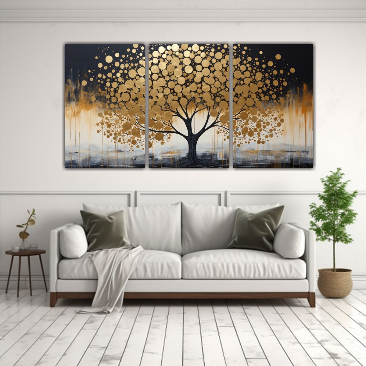 GENERICO - Cuadros Estéticos De árbol Negro Y Dorado En Estilo Dibujo 240x120cm