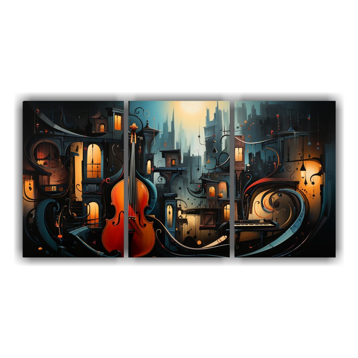 GENERICO - Pintura Abstracta Estilo Dali Jazz En Bastidor Con Estrellas 240x120cm