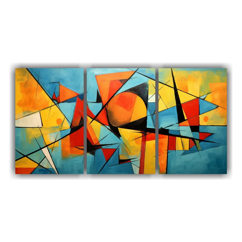 GENERICO - Pintura Abstracta Inspirada En El Movimiento Cubista Set 3 L 240x120cm