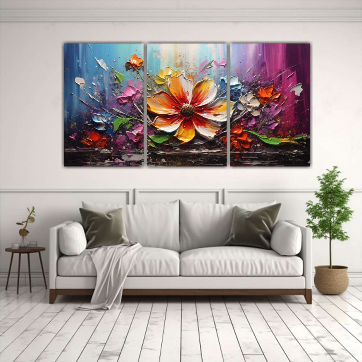 GENERICO - Pintura Floral Rectangular Vibrante En Lienzo Para Decoraci 240x120cm