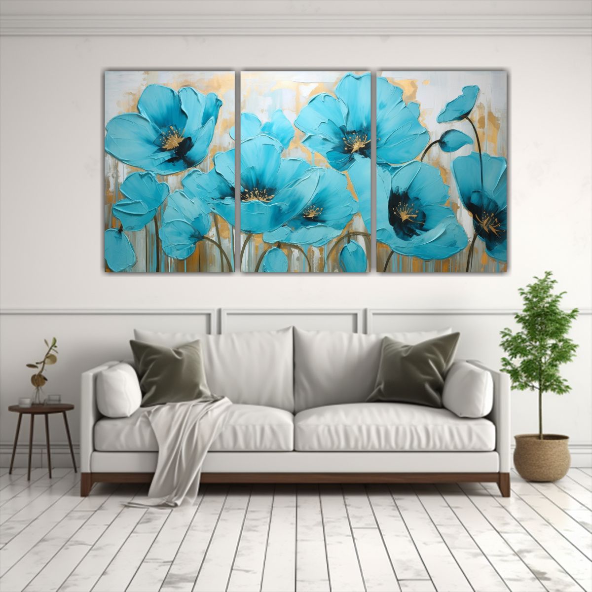 GENERICO - Pintura En Lienzo Estilo Turquesa Con Amapolas POPPIES En Tr 240x120cm