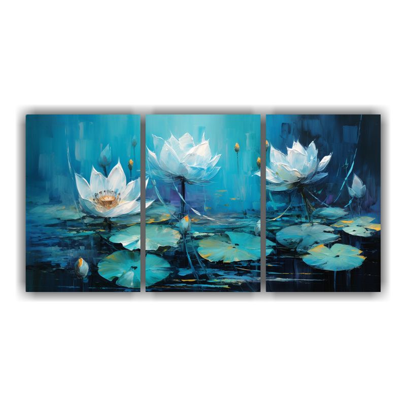 GENERICO - Cuadro Clásico De Loto Turquesa En Bastidor Set De 3 Telas 240x120cm