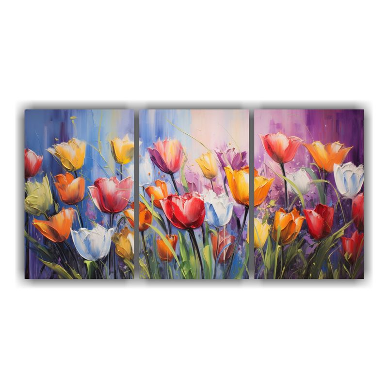 GENERICO - Cuadro Tríptico Combinación De Colores Arcoíris De Tulipa 240x120cm