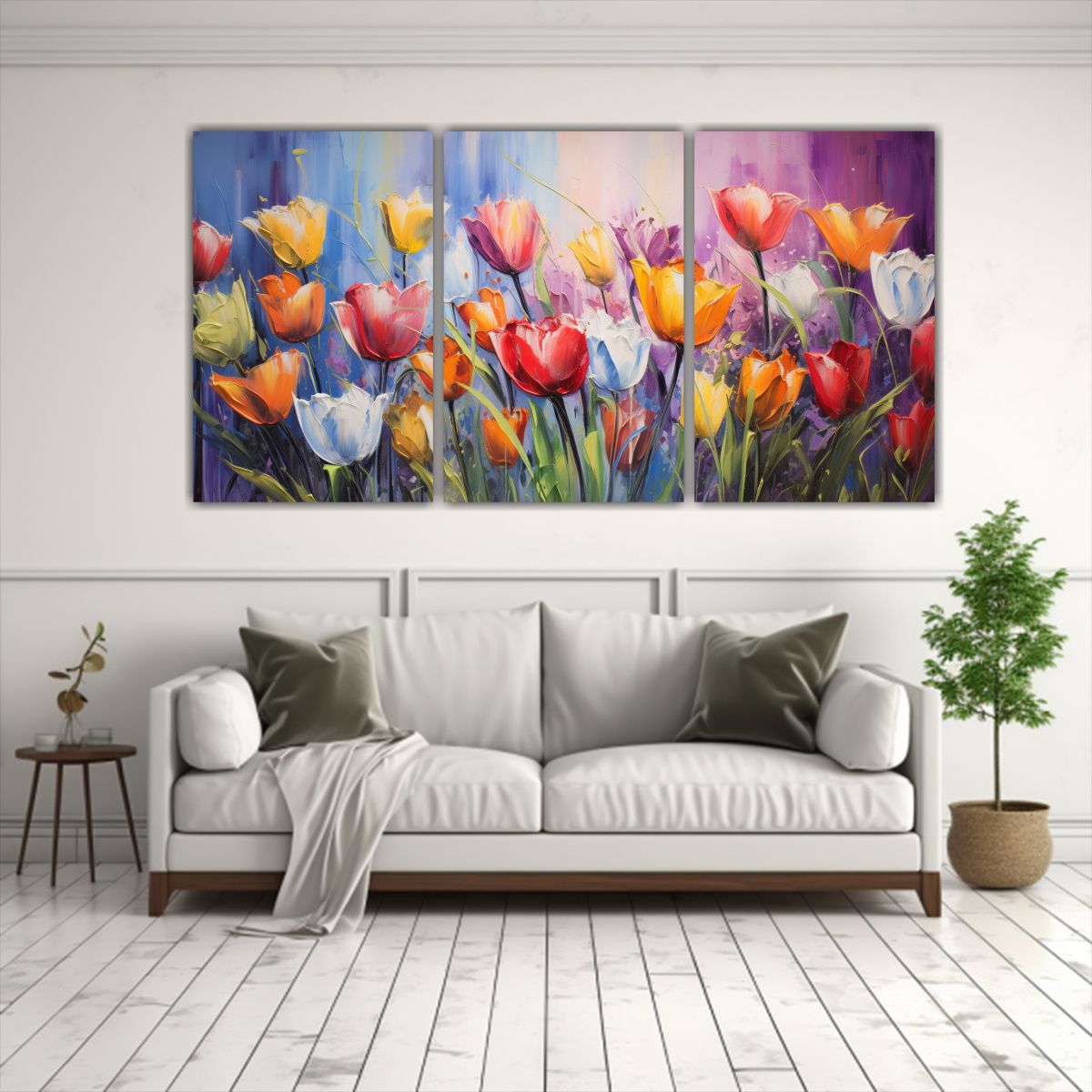 GENERICO - Cuadro Tríptico Combinación De Colores Arcoíris De Tulipa 240x120cm