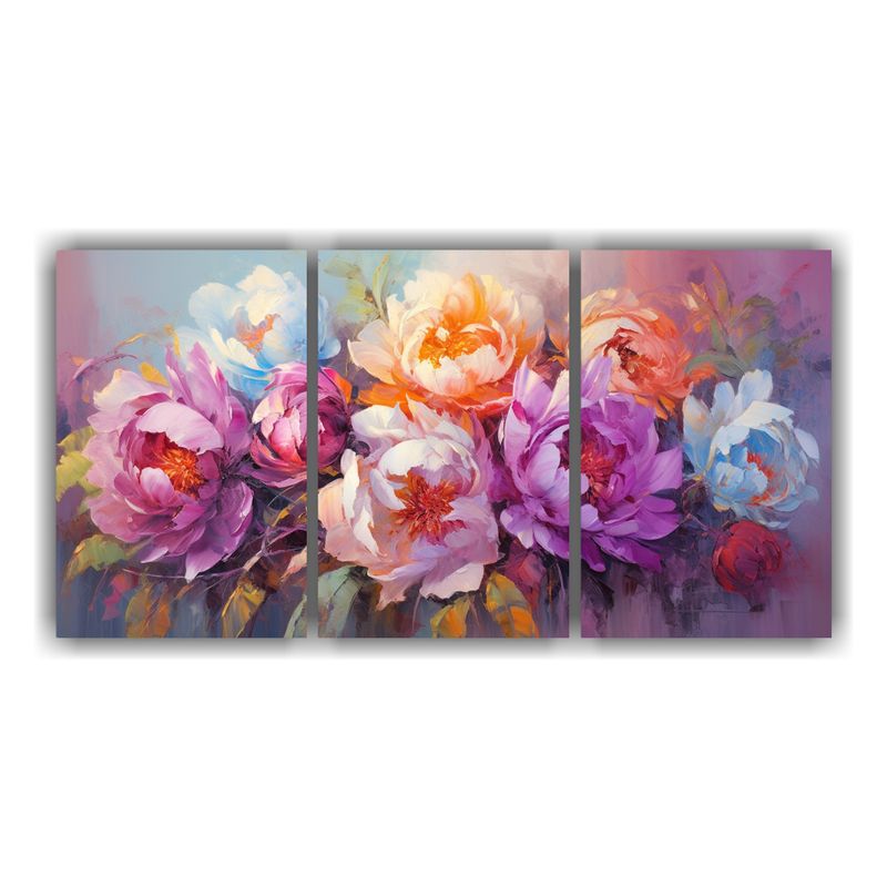 GENERICO - Conjunto 3 Lienzos Decorativos Poder Flores Peonías Arcoír 240x120cm