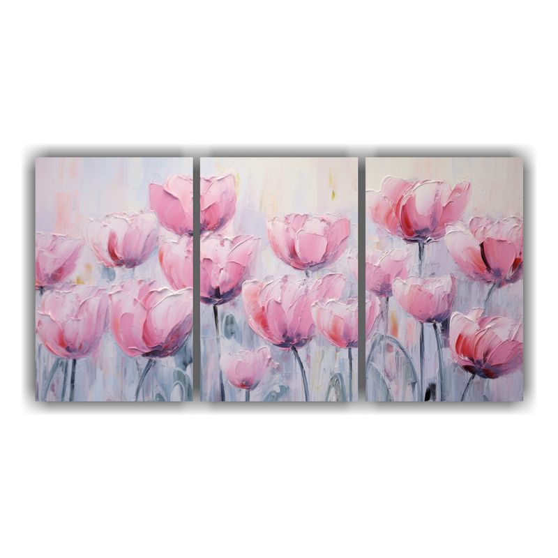 GENERICO - Pintura En Lienzo Inspiradora De Tres Canvas: Tulipanes Rosa 240x120cm