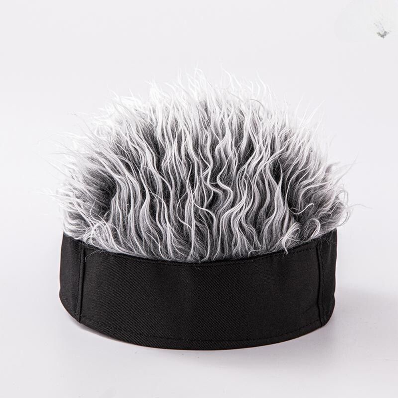CRUSEC - Gorra con Peluca De Pelo Falso Gris Temático