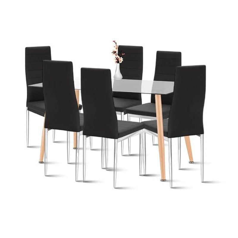KLIK - Mesa de Vidrio Rectangular 120x80 + 6 Sillas Dining Liana - Negras KLIK