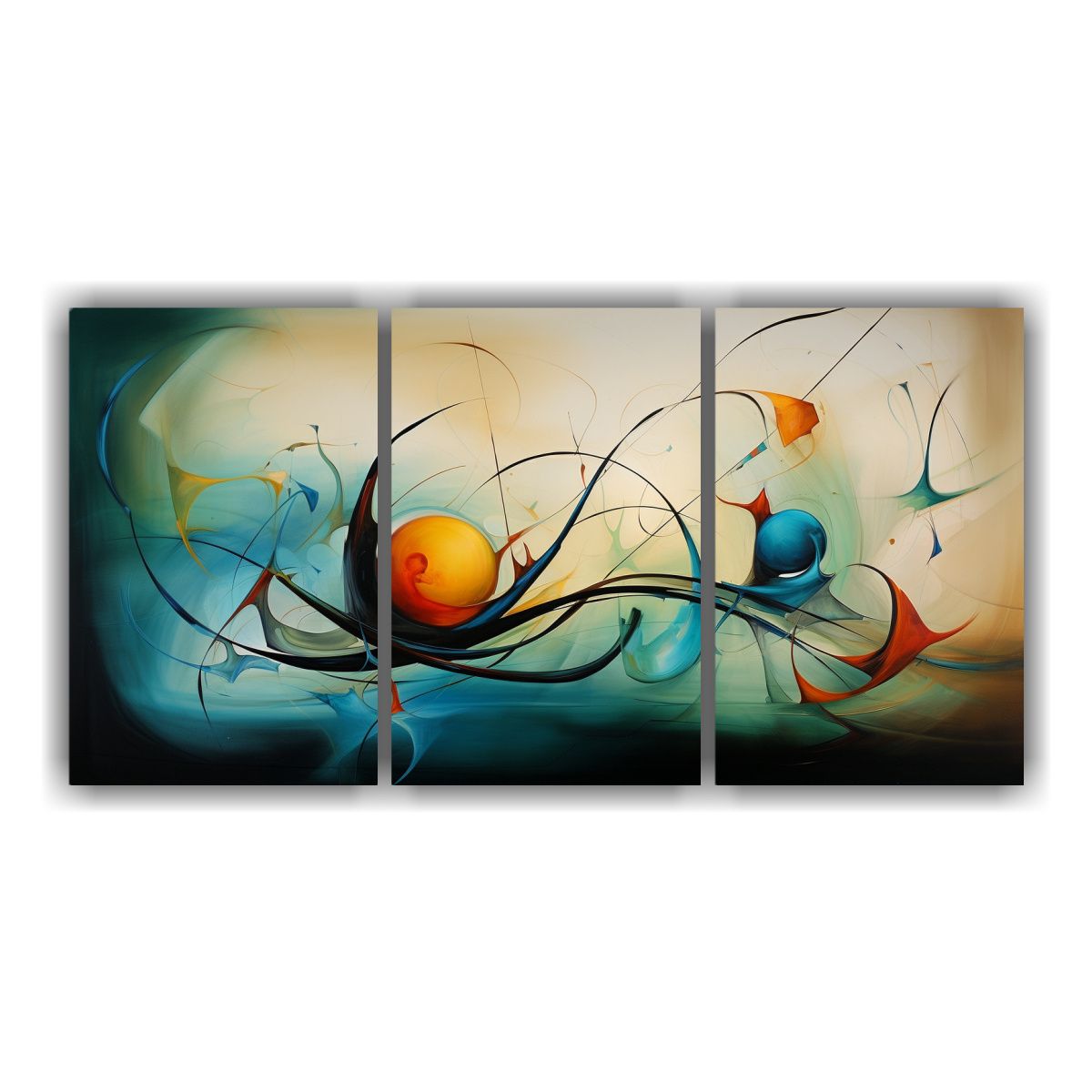 GENERICO - Cuadros Abstractos Lot De 3 Para Decoración Moderna De Habi 240x120cm