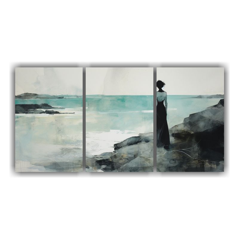 GENERICO - Cuadro Tela Horizontal Urbano Plateado Y Turquesa 240x120cm