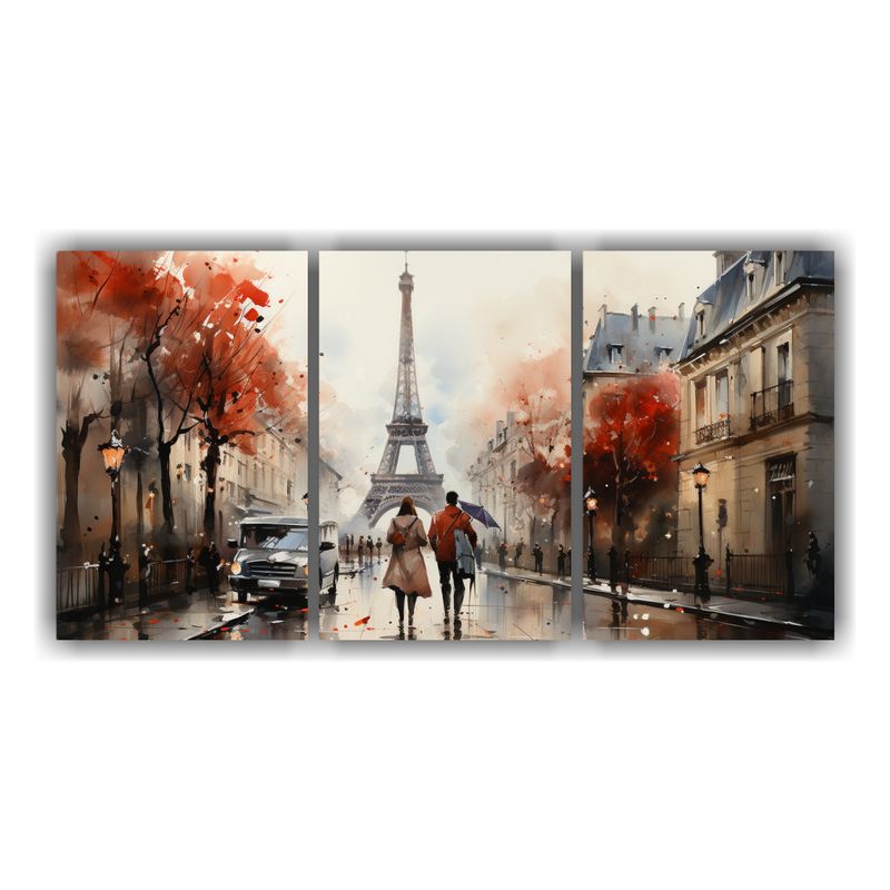 GENERICO - Cuadro Acuarela Parejas Caminando Frente A La Torre Eiffel 240x120cm
