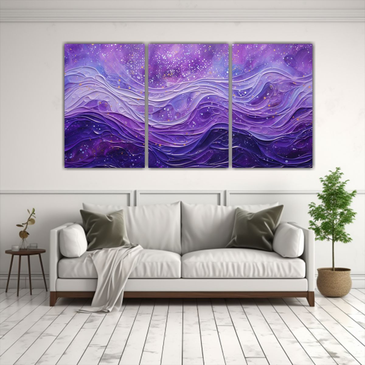 GENERICO - Tres Cuadros Acuarela Estilo Puntillismo Luminoso De Líquid 240x120cm