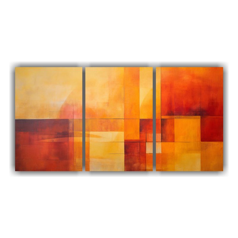 GENERICO - Tres Cuadros Dibujo Geométrico Abstracción En Tonos Naranj 240x120cm