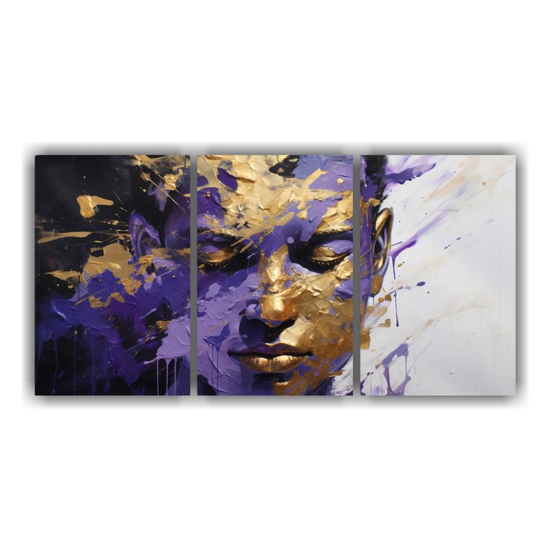 GENERICO - Tríptico Arte Simetría Facial Tonos Oro Y Púrpura Decorac 240x120cm