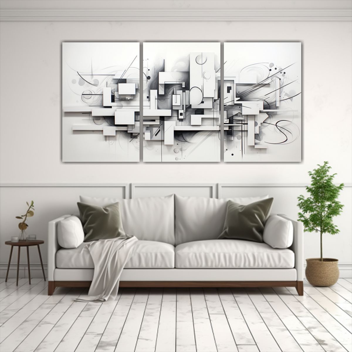 GENERICO - Cuadros Dibujo Modernidad En Blanco Y Gris 240x120cm