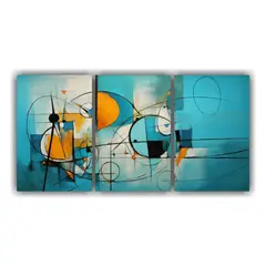 GENERICO - Cuadro Abstracto Delicadas Líneas Turquesa, 3 Telas 240x120cm