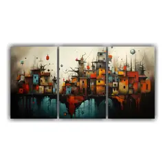 GENERICO - Pintura Abstracta Armónica Ciudad En Colores Cálidos. 240x120cm