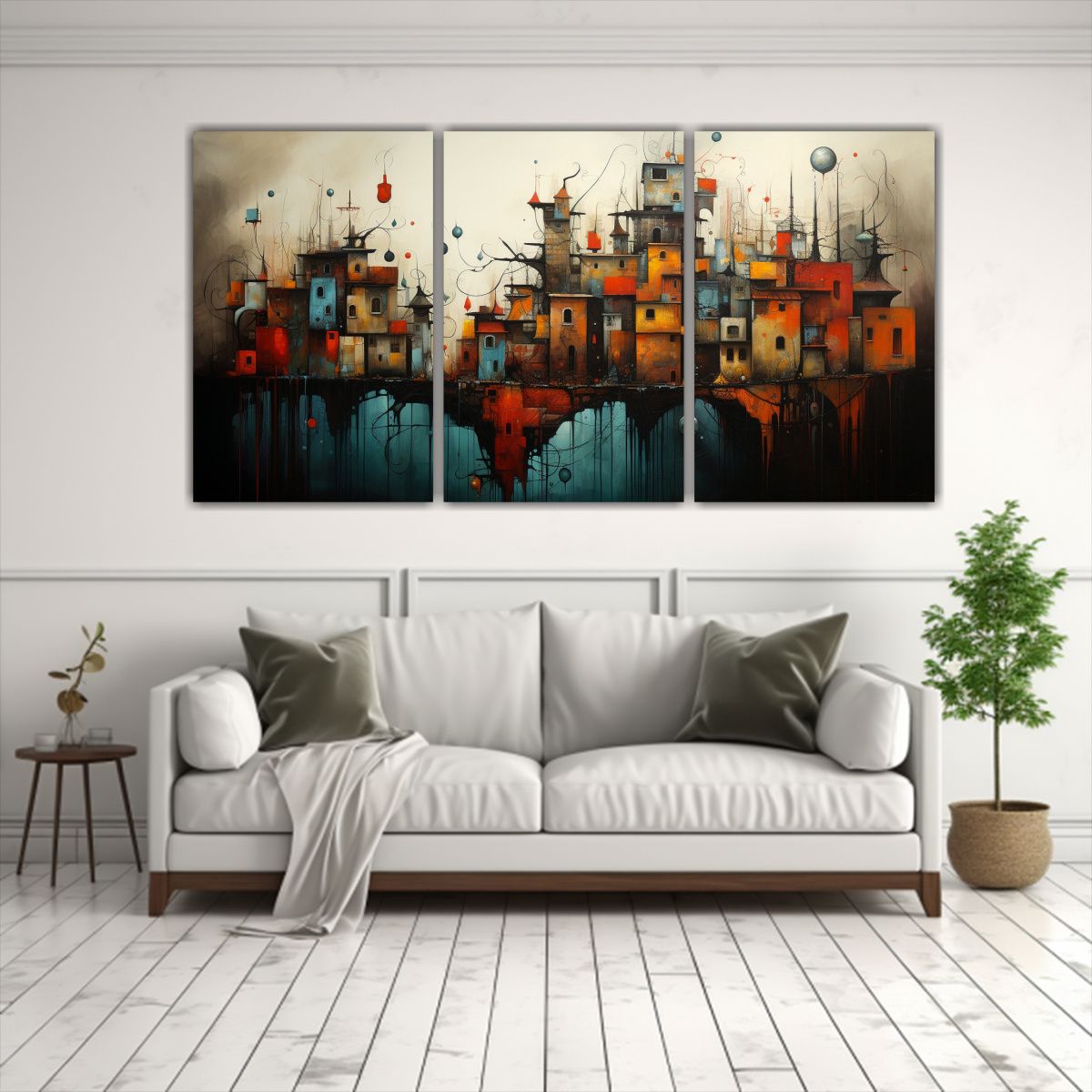 GENERICO - Pintura Abstracta Armónica Ciudad En Colores Cálidos. 240x120cm