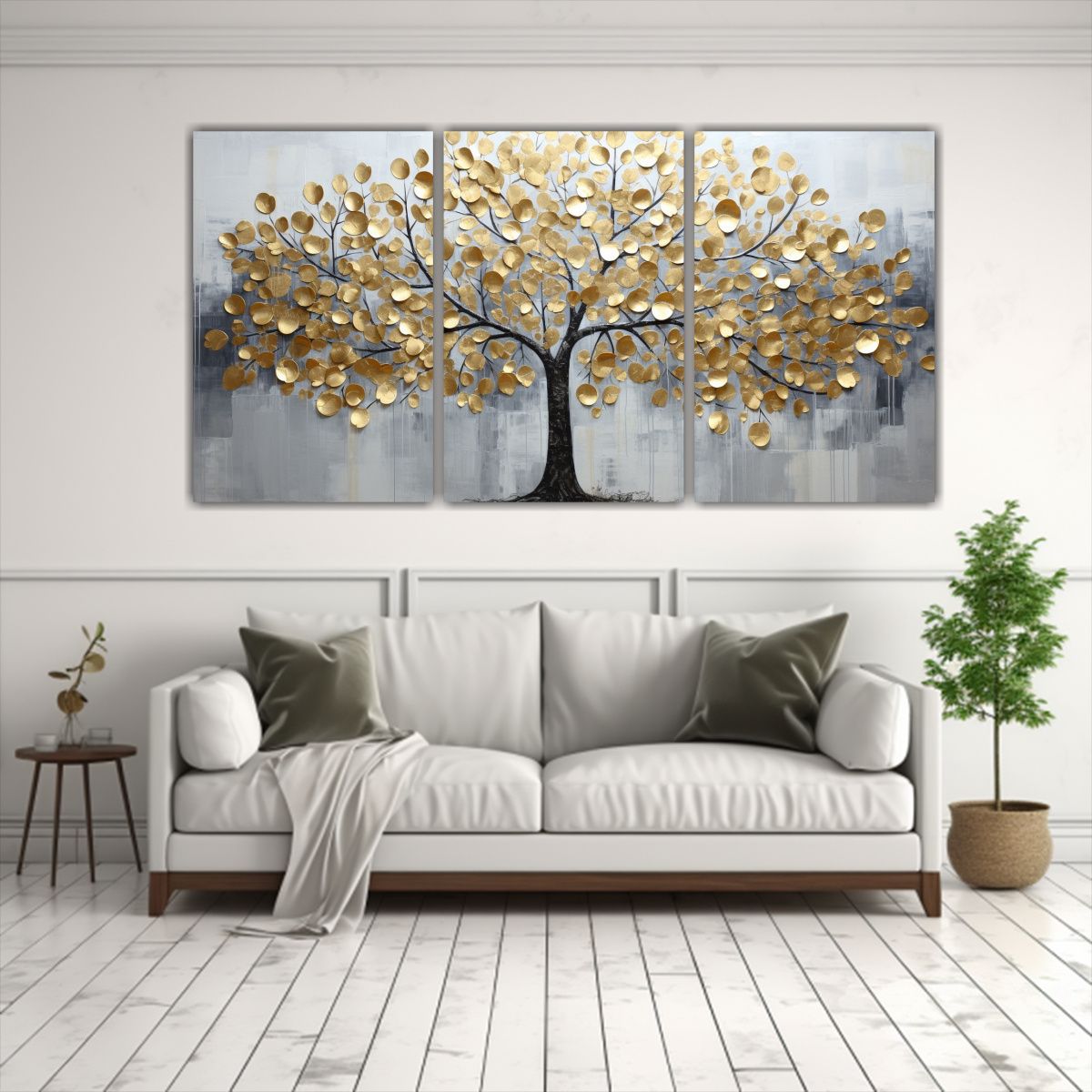 GENERICO - Conjunto 3 Pinturas Decorativas Árbol De Oro Y Plata Estilo 240x120cm