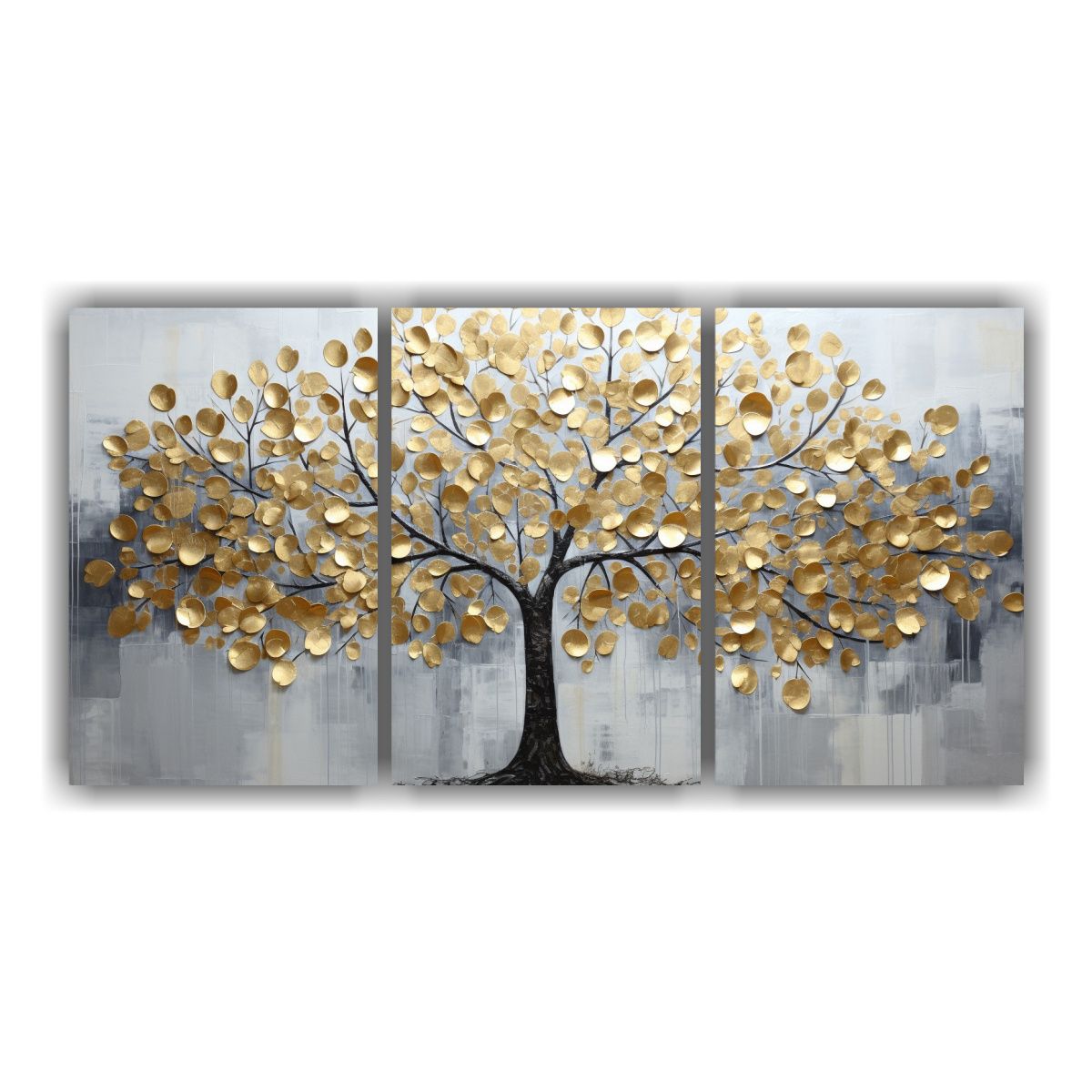 GENERICO - Conjunto 3 Pinturas Decorativas Árbol De Oro Y Plata Estilo 120x60cm